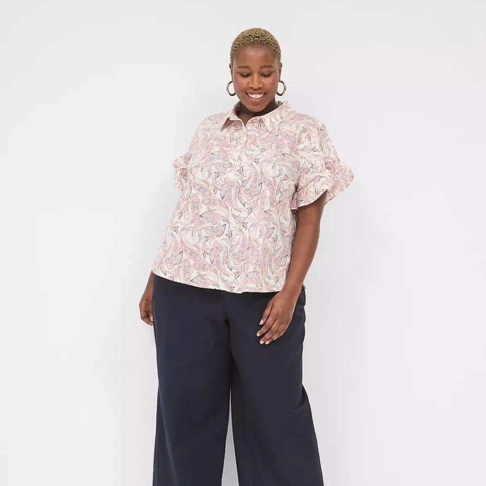 Lane Bryant Paisley Print Ruffle Sleeve Blouse Size 24